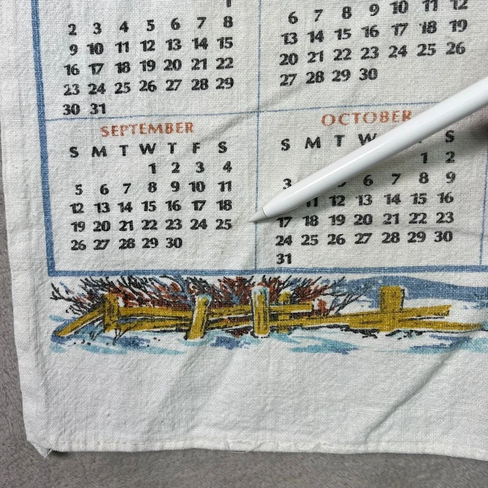 VTG 1971 Calendar Towel Currier & Ives 'Old Mill in Winter' Anniversary Birthday